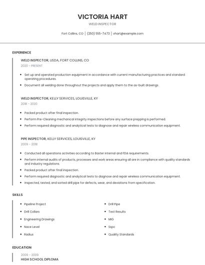 Weld Inspector Resume
