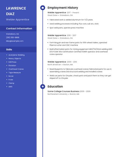 Welder Apprentice Resume