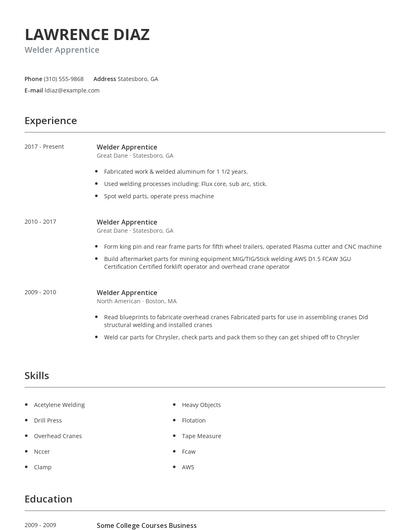 Welder Apprentice Resume