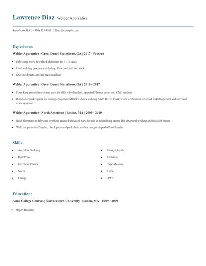 Welder Apprentice Resume