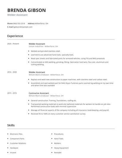 Welder Assistant Resume