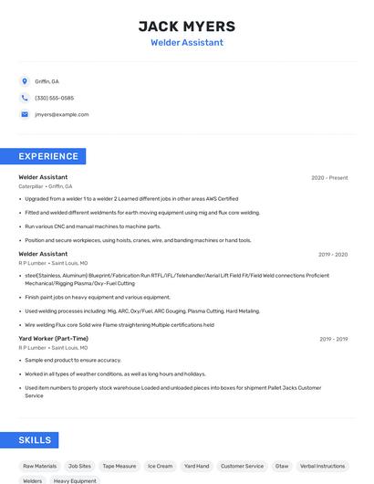 Welder Assistant Resume