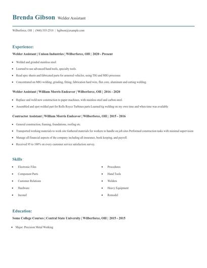 Welder Assistant Resume