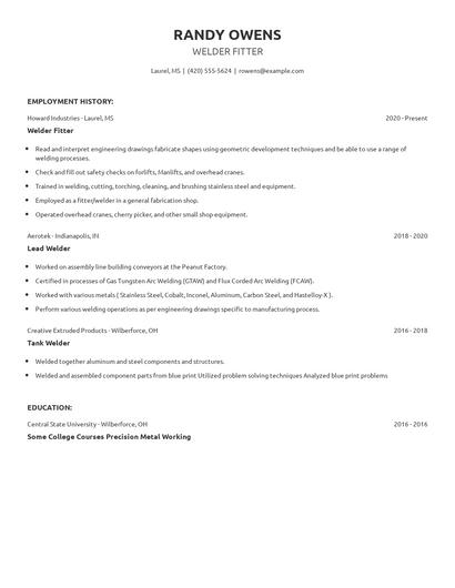 Welder Fitter Resume