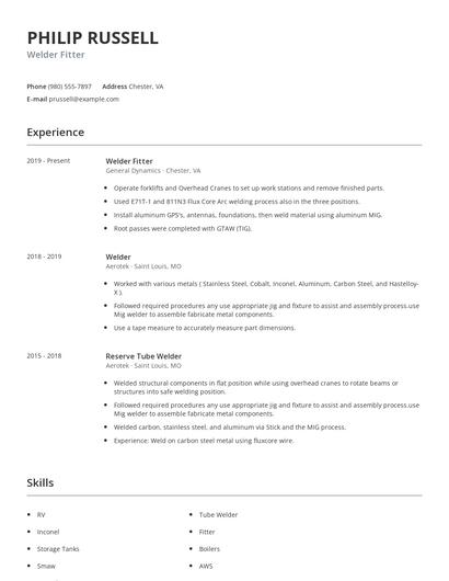 Welder Fitter Resume