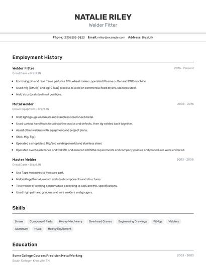 Welder Fitter Resume
