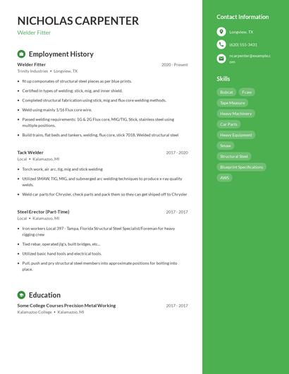Welder Fitter Resume