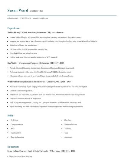 Welder Fitter Resume