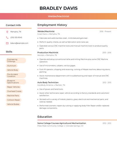 Welder/Machinist Resume