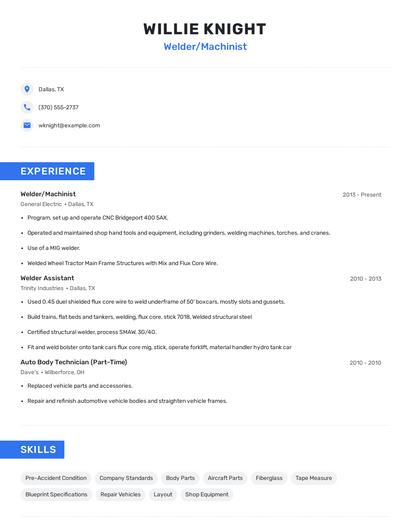 Welder/Machinist Resume