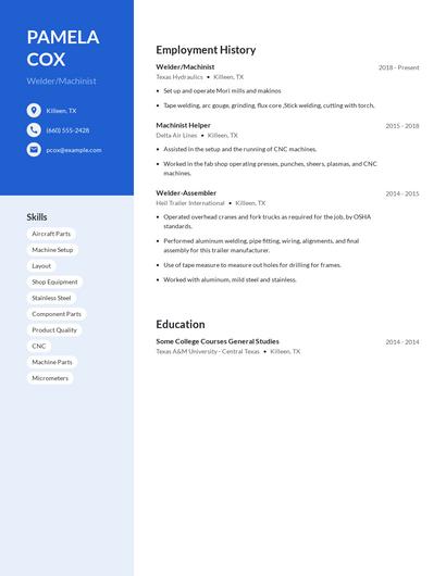 Welder/Machinist Resume
