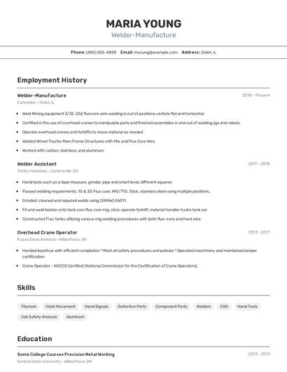 Welder-Manufacture Resume