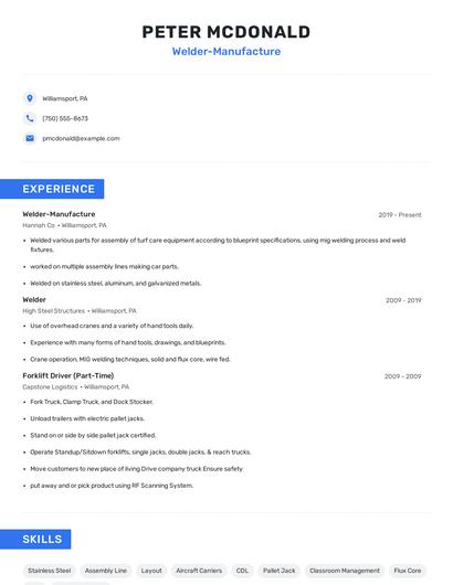 Welder-Manufacture Resume
