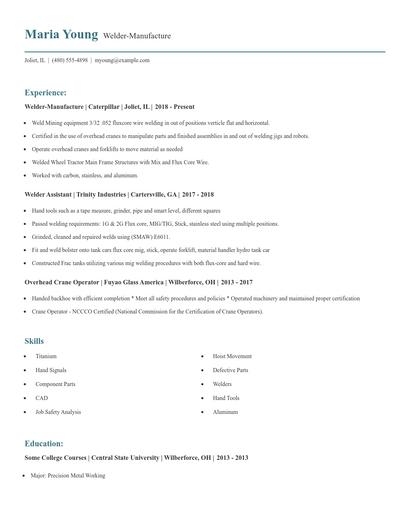 Welder-Manufacture Resume