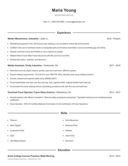 Welder-Manufacture Resume