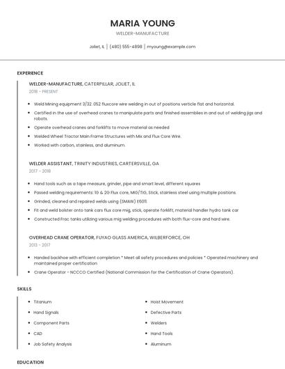 Welder-Manufacture Resume