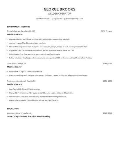 Welder Operator Resume