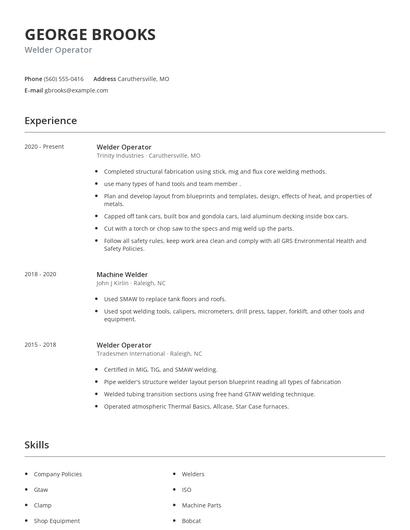 Welder Operator Resume