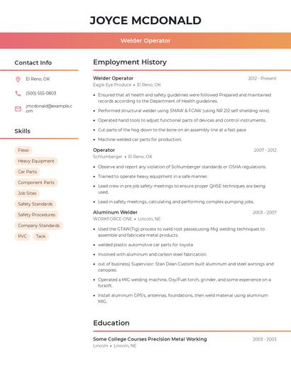 Welder Operator Resume