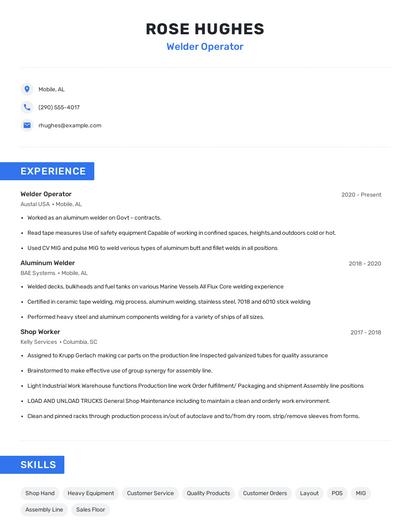 Welder Operator Resume