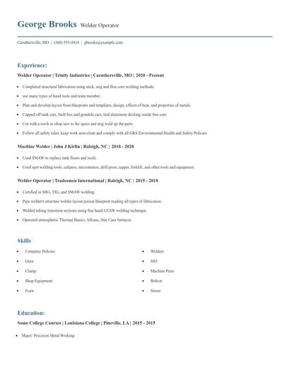 Welder Operator Resume