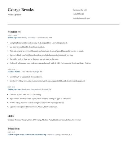 Welder Operator Resume
