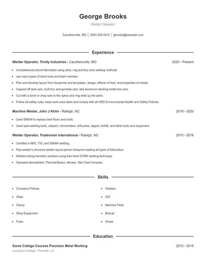 Welder Operator Resume