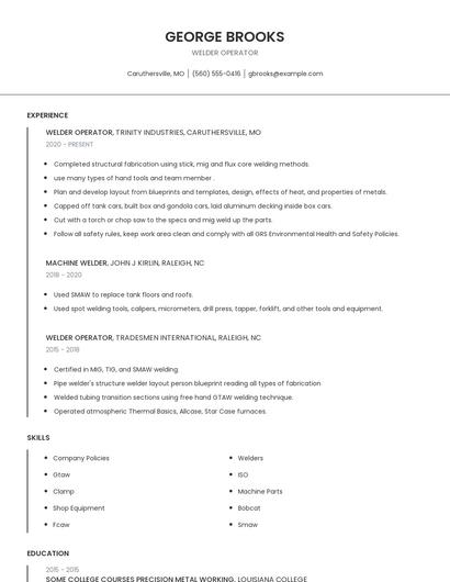 Welder Operator Resume