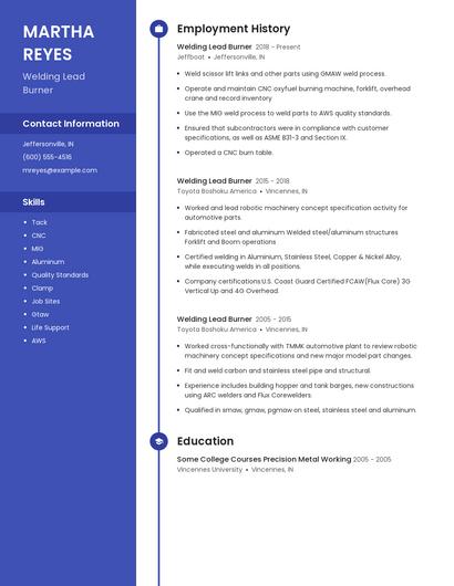 Welding Lead Burner Resume
