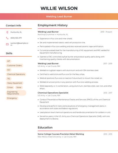 Welding Lead Burner Resume