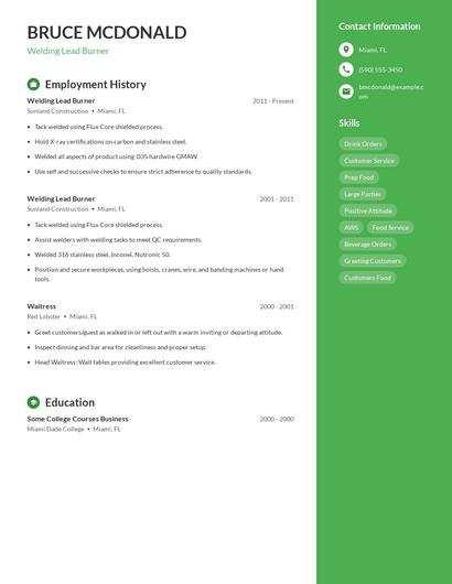 Welding Lead Burner Resume