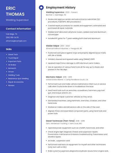 Welding Supervisor Resume