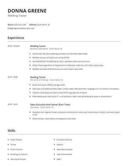 Welding Tester Resume
