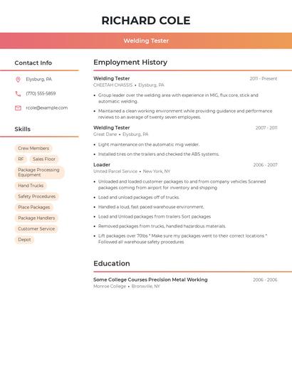 Welding Tester Resume