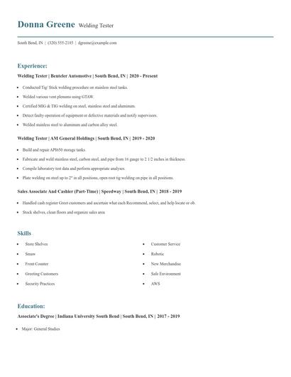 Welding Tester Resume