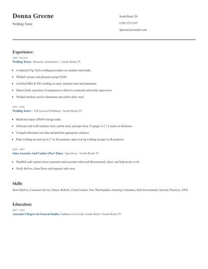 Welding Tester Resume