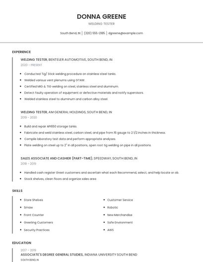 Welding Tester Resume