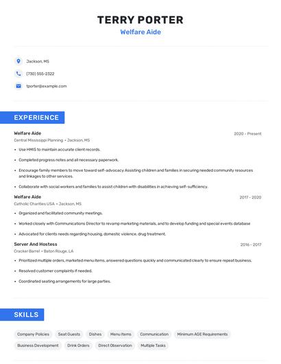 Welfare Aide Resume