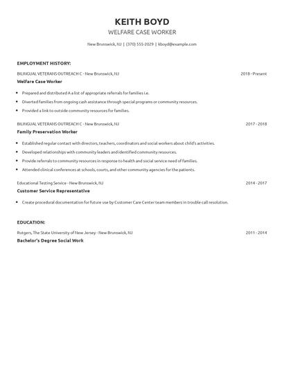 Welfare Case Worker Resume
