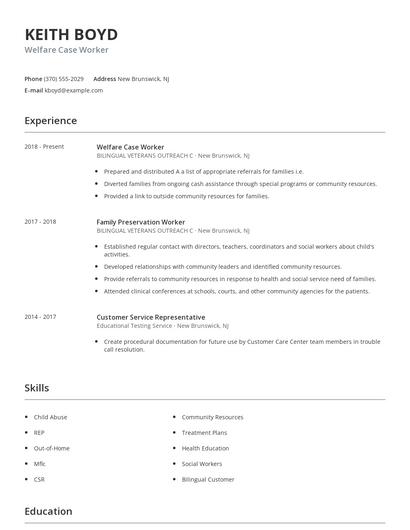 Welfare Case Worker Resume