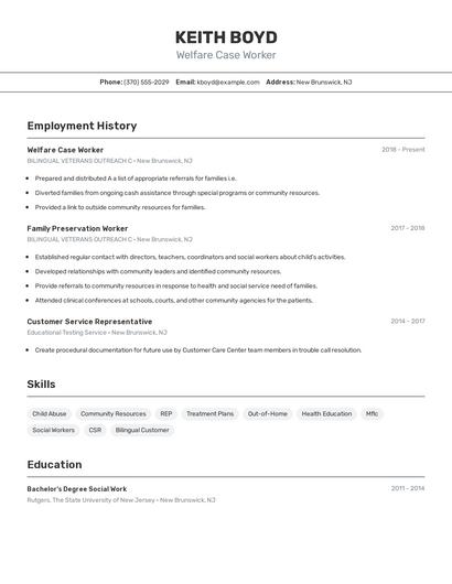 Welfare Case Worker Resume