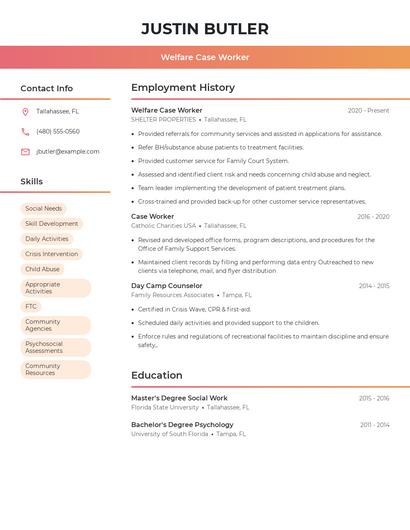 Welfare Case Worker Resume