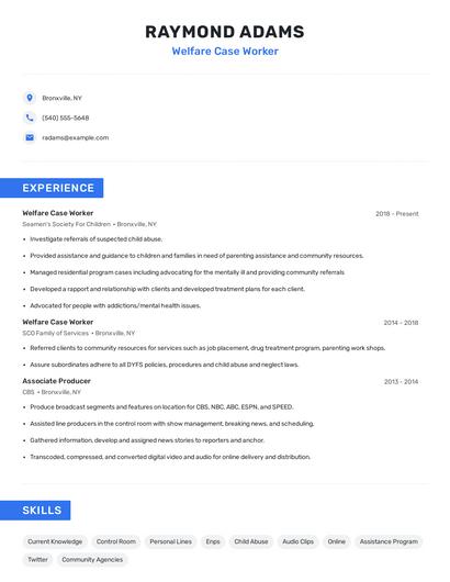 Welfare Case Worker Resume