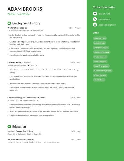 Welfare Case Worker Resume