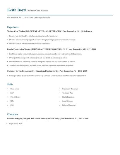 Welfare Case Worker Resume