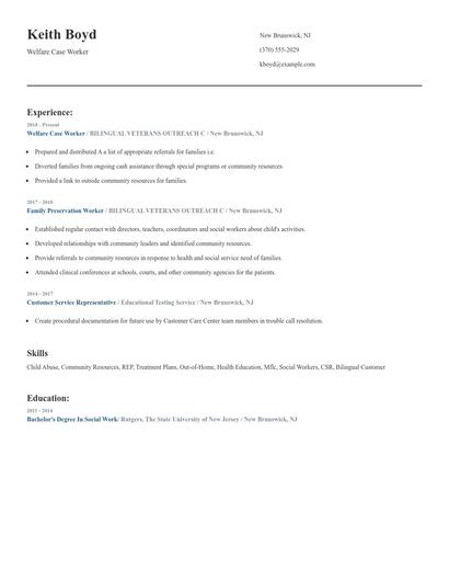 Welfare Case Worker Resume