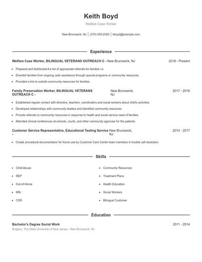 Welfare Case Worker Resume
