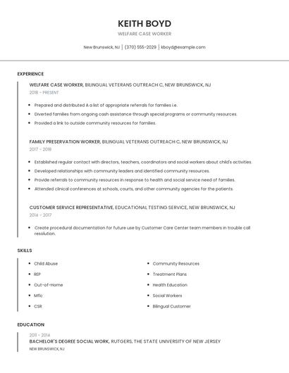 Welfare Case Worker Resume