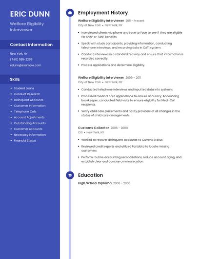 Welfare Eligibility Interviewer Resume