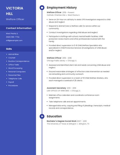 Welfare Officer Resume